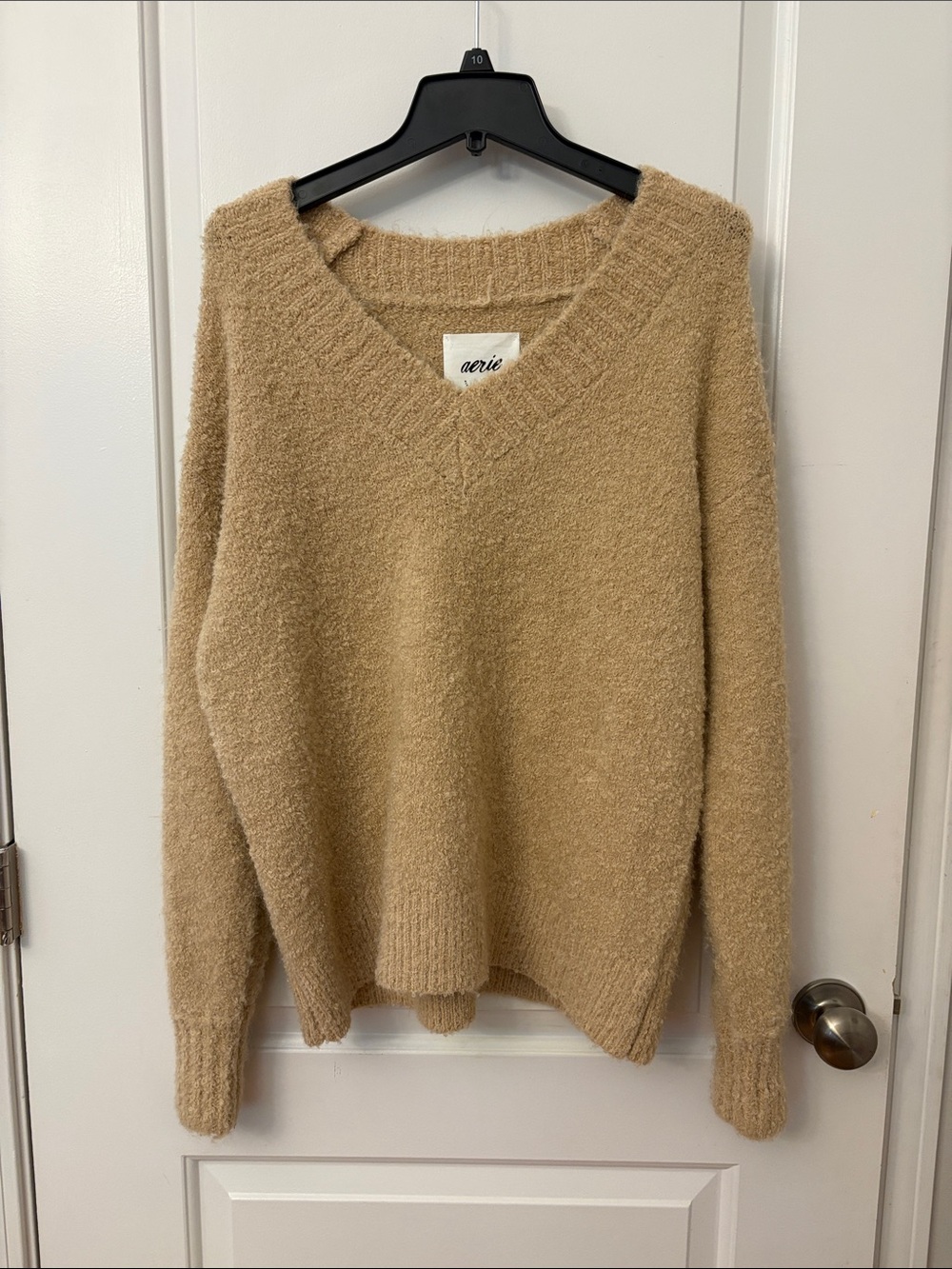 Aerie Women's Over-Sized Cozy V-Neck Sweater - Camel